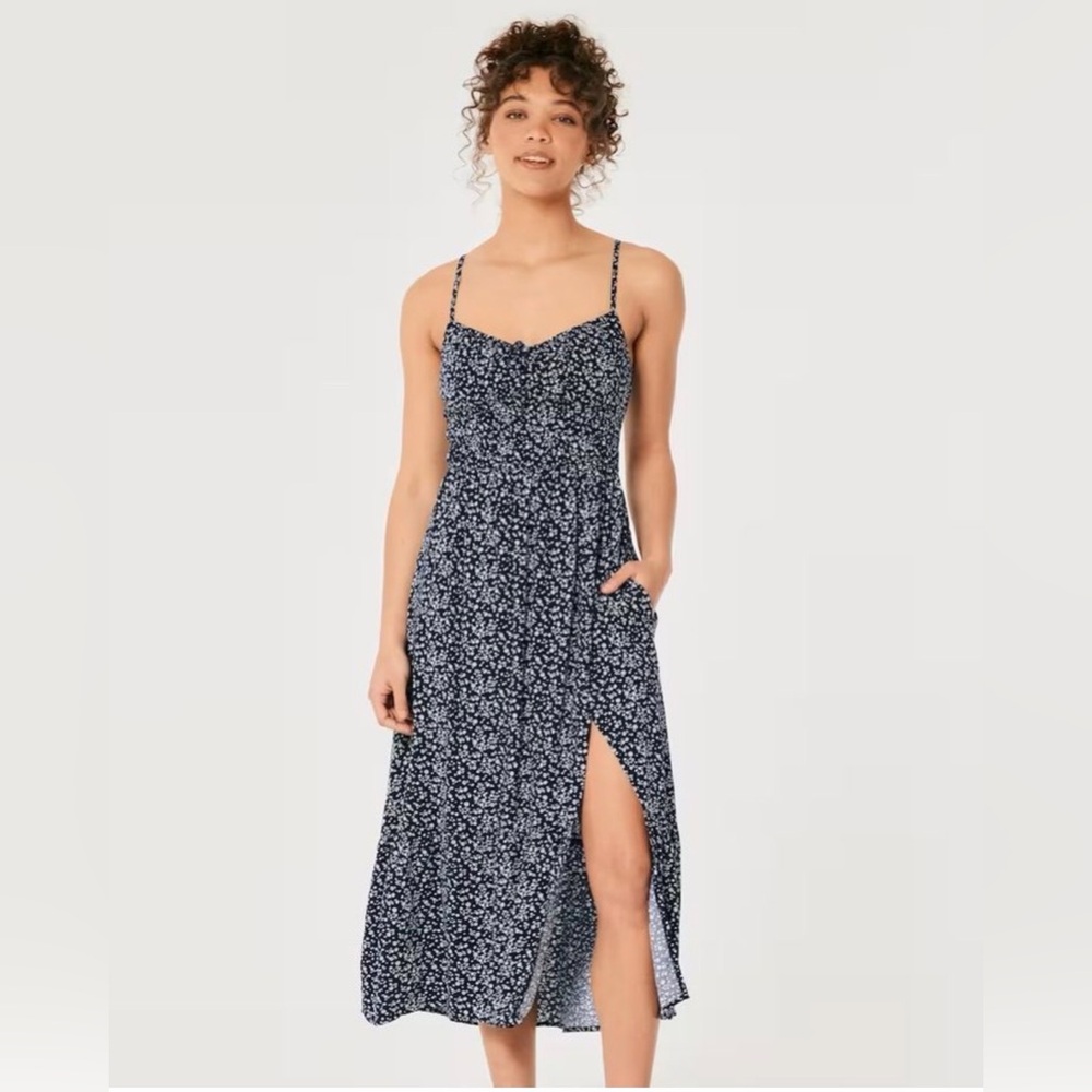 HOLLISTER‎ channeled bodice midi dress floral print XS